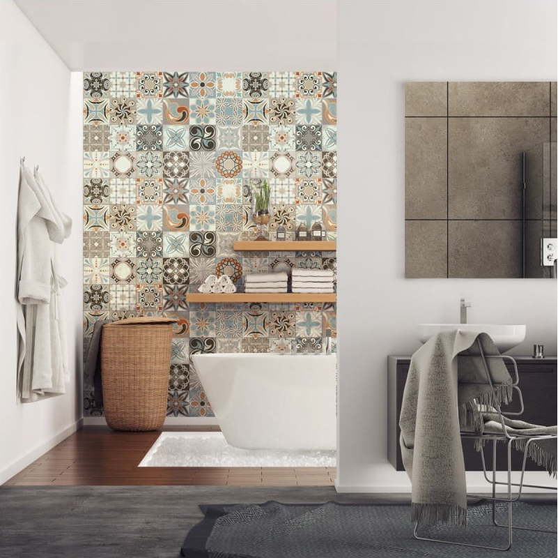 Sada 24 nástěnných samolepek Ambiance Wall Stickers Cement Tiles Rumba