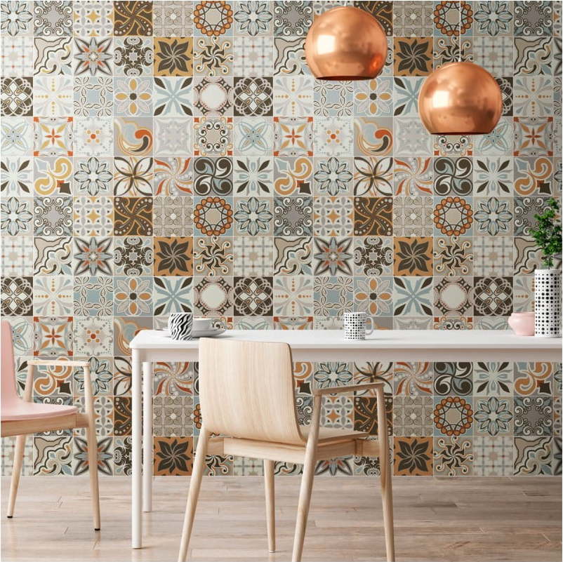 Sada 30 nástěnných samolepek Ambiance Wall Decal Cement Tiles Bali