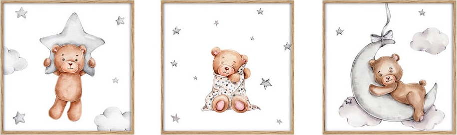 Dětské obrázky v sadě 3 ks 20x20 cm Teddy Bear knor