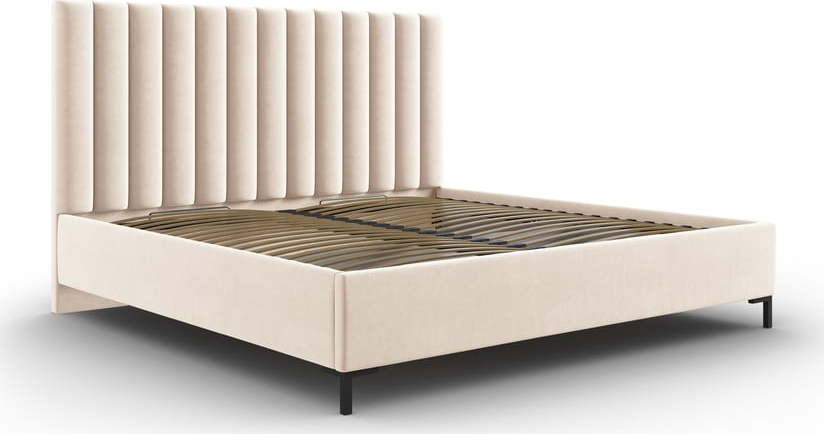 Béžová čalouněná dvoulůžková postel s úložným prostorem s roštem 160x200 cm Casey – Mazzini Beds Mazzini Beds