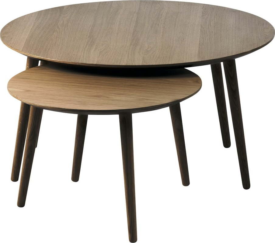 Hnědé kulaté konferenční stolky v dekoru dubu v sadě 2 ks ø 88 cm Adda – Unique Furniture Unique Furniture