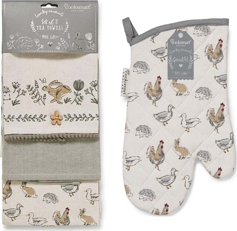 Utěrky a chňapka v sadě 4 ks Country Animals – Cooksmart ® Cooksmart