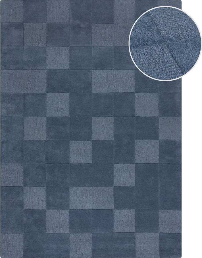 Tmavě modrý ručně tkaný vlněný koberec 200x290 cm Checkerboard – Flair Rugs Flair Rugs